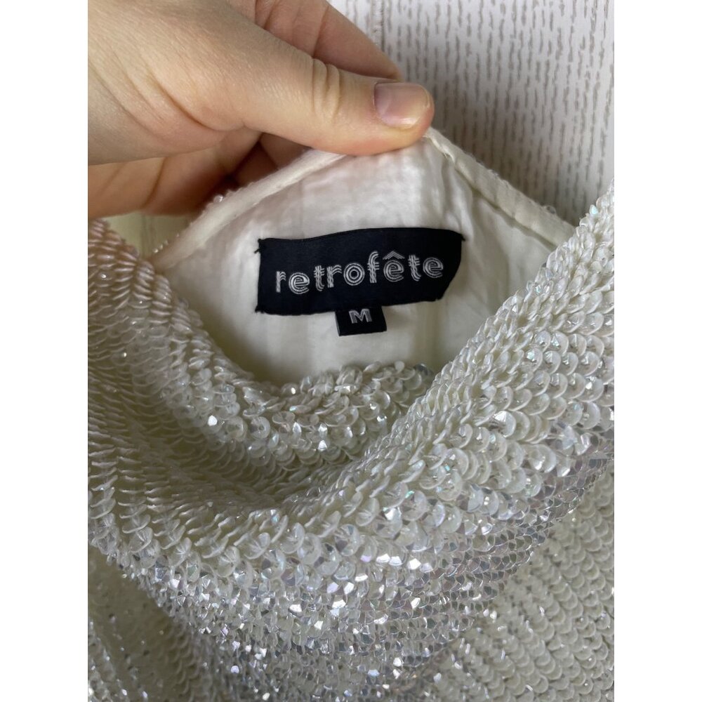 Retrofete Katya Sequin Side Slit Cowl Evening Bridal Gown Womens Medium Moonglow - Picture 9 of 13